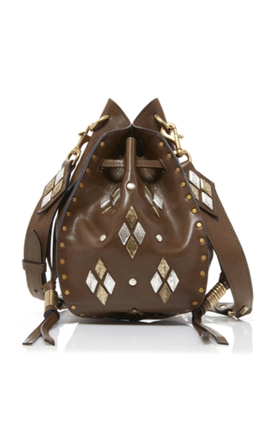 Shop Isabel Marant Radja Embellished Leather Bucket Bag  In Brown