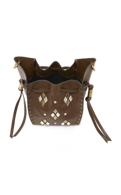Shop Isabel Marant Radja Embellished Leather Bucket Bag  In Brown