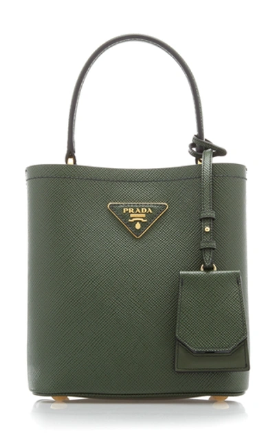 Shop Prada Saffiano Cuir Mini Top Handle Bag In Green