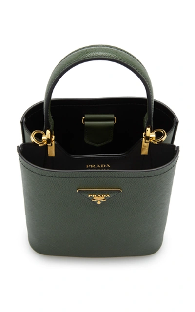 Shop Prada Saffiano Cuir Mini Top Handle Bag In Green