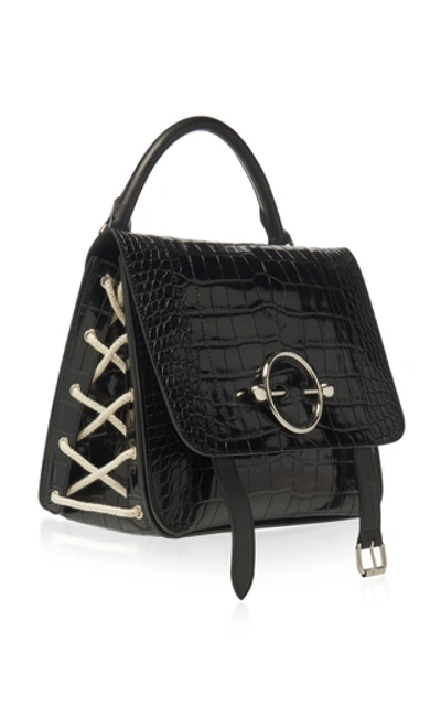 Shop Jw Anderson Croc Embossed Disc Satchel In Black