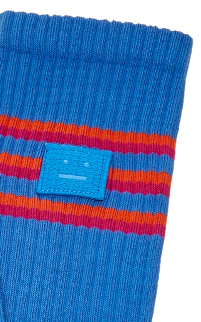 Shop Acne Studios Appliquéd Striped Ribbed Wool Socks In Blue