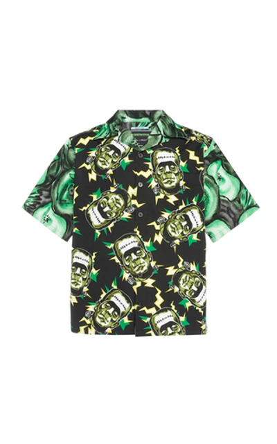Shop Prada Printed Cotton-poplin Shirt In Green