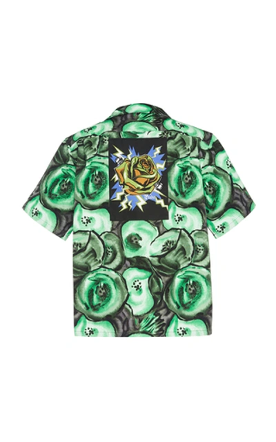 Shop Prada Printed Cotton-poplin Shirt In Green