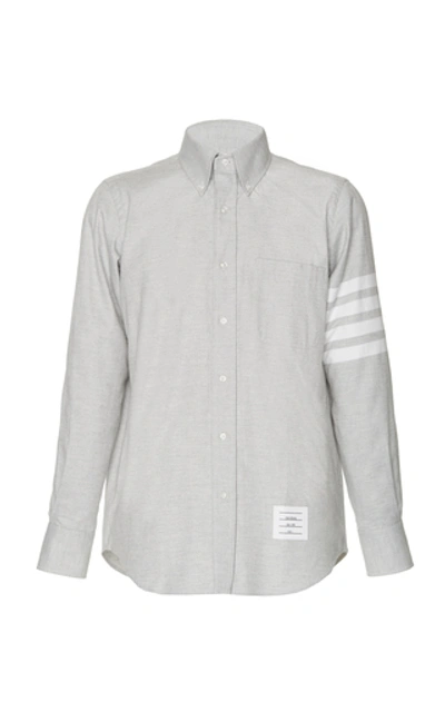 Shop Thom Browne Stripe-detailed Cotton-flannel Button-down Shirt In Grey