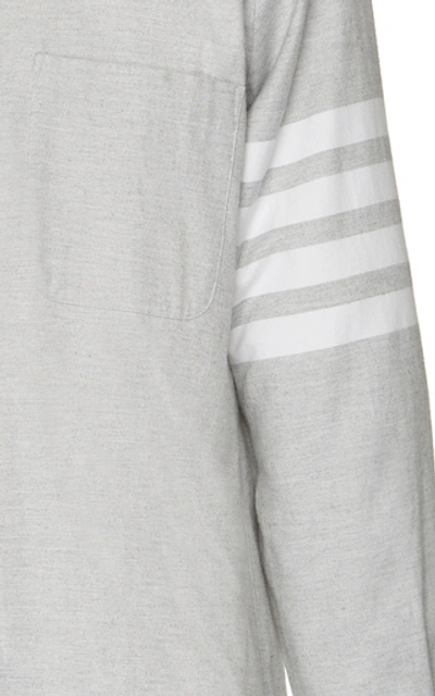 Shop Thom Browne Stripe-detailed Cotton-flannel Button-down Shirt In Grey
