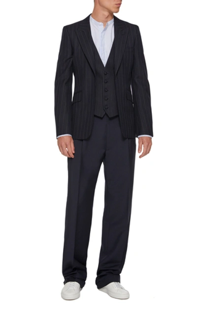 Shop Alexander Mcqueen Pinstriped Wool Blazer With Vest In Navy