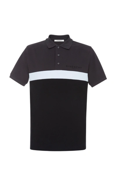 Shop Givenchy Striped Printed Cotton-piqué Polo Shirt In Black/white