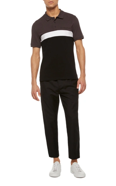 Shop Givenchy Striped Printed Cotton-piqué Polo Shirt In Black/white