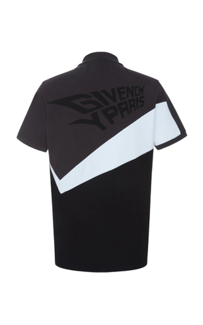 Shop Givenchy Striped Printed Cotton-piqué Polo Shirt In Black/white