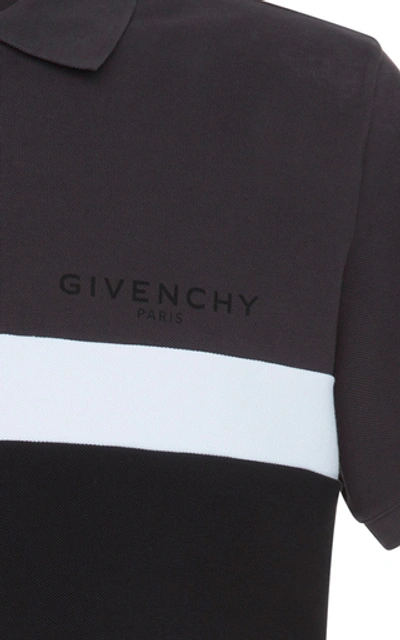 Shop Givenchy Striped Printed Cotton-piqué Polo Shirt In Black/white