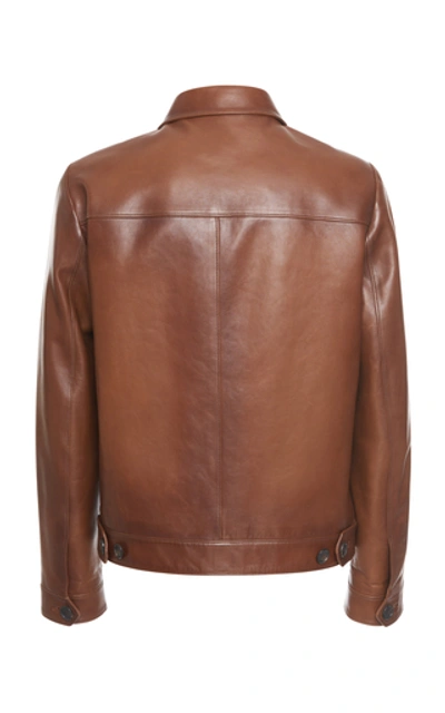 Shop Prada Appliquéd Leather Jacket In Brown