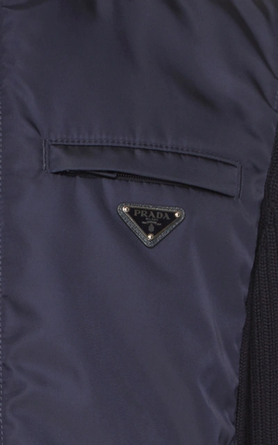 Shop Prada Navy Nylon Wool-sleeve Jacket