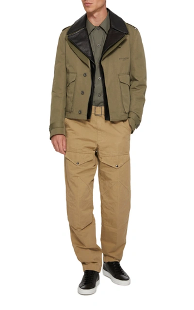 Shop Givenchy Belted Cotton And Linen Cargo Chinos In Neutral