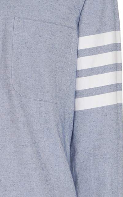 Shop Thom Browne Stripe-detailed Cotton-flannel Button-down Shirt In Blue