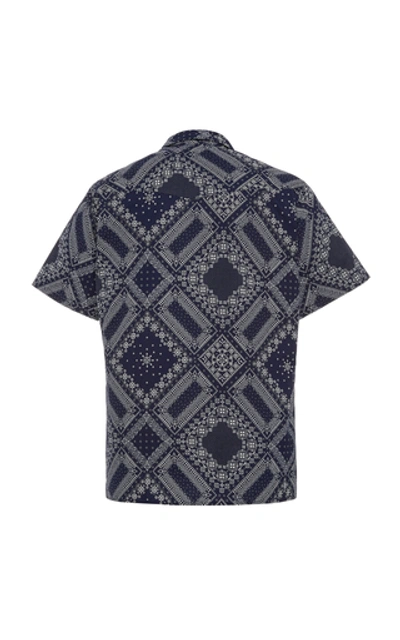Shop Officine Generale Dario Camp-collar Printed Cotton Shirt In Navy