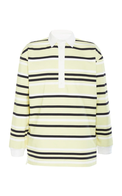 Shop Jw Anderson Twill-trimmed Striped Cotton-jersey Rugby Shirt In Green