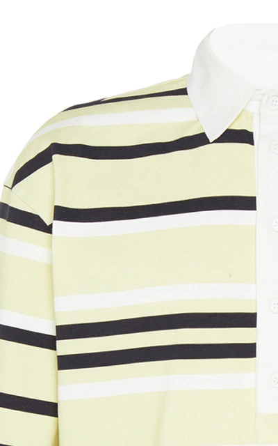 Shop Jw Anderson Twill-trimmed Striped Cotton-jersey Rugby Shirt In Green