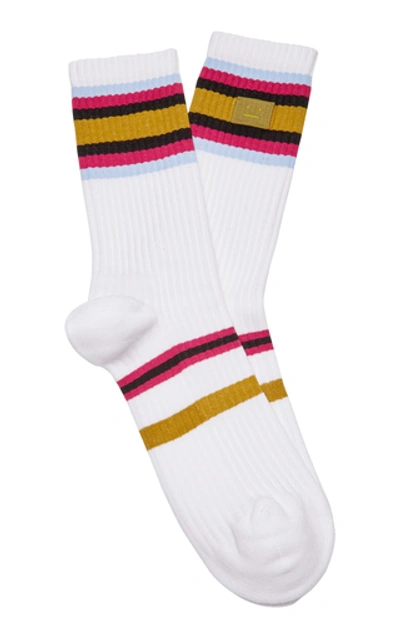Shop Acne Studios Appliquéd Striped Ribbed Wool Socks In White