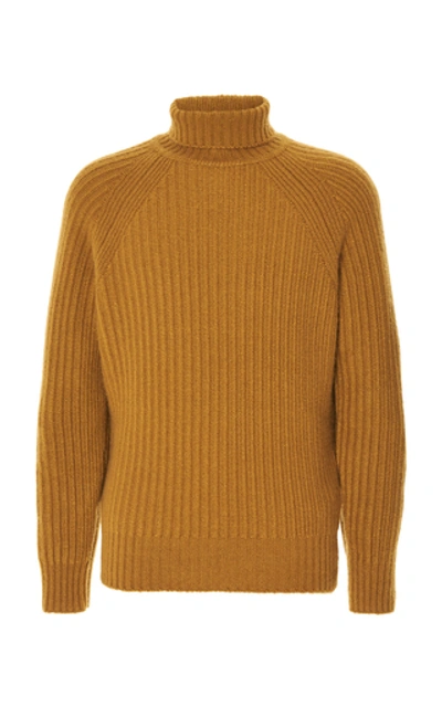 Shop Ermenegildo Zegna Ribbed Wool Turtleneck Sweater In Yellow