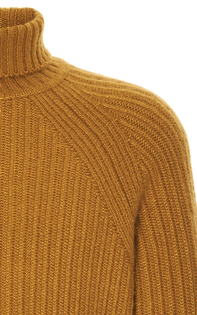 Shop Ermenegildo Zegna Ribbed Wool Turtleneck Sweater In Yellow