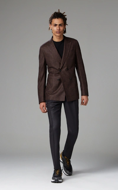 Shop Ermenegildo Zegna Double-breasted Wool Blazer In Brown