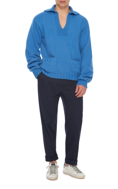 Shop Maison Margiela Rib-knit Cotton-blend Sweater In Blue
