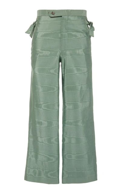 Shop Bode Cropped Silk-moire Wide-leg Pants In Green