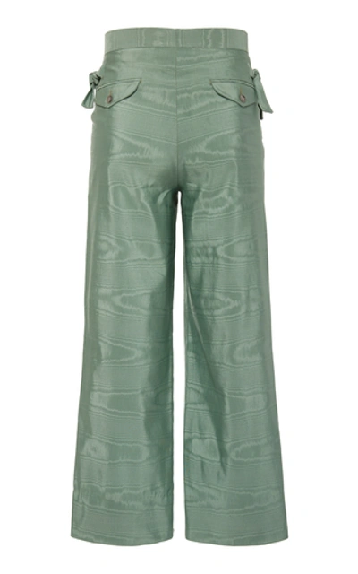 Shop Bode Cropped Silk-moire Wide-leg Pants In Green
