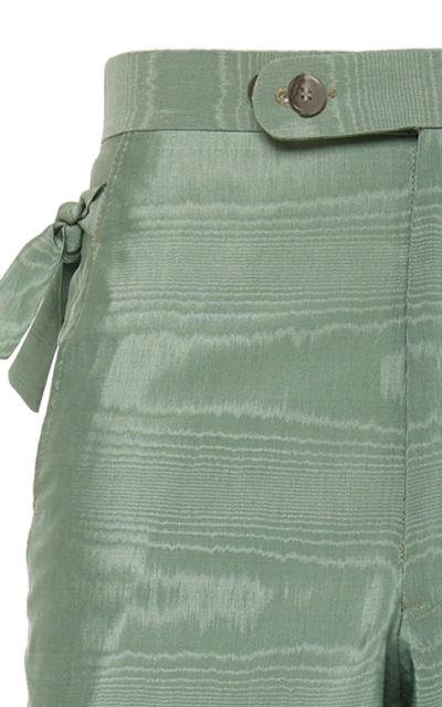 Shop Bode Cropped Silk-moire Wide-leg Pants In Green
