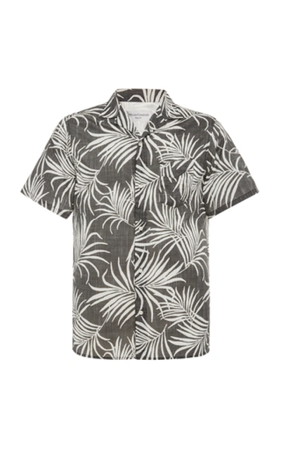 Shop Officine Generale Dario Topical Leaf Short Sleeve Shirt In Black