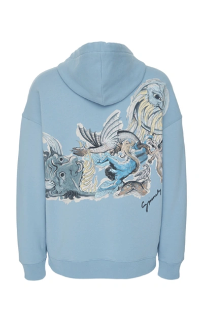 Shop Givenchy Printed Cotton-jersey Hooded Sweatshirt In Blue