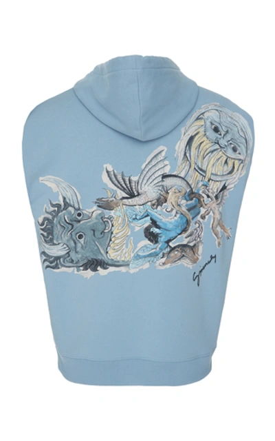 Shop Givenchy Printed Cotton-jersey Hooded Sweatshirt In Blue