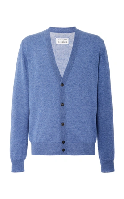 Shop Maison Margiela Wool-cotton Cardigan In Blue