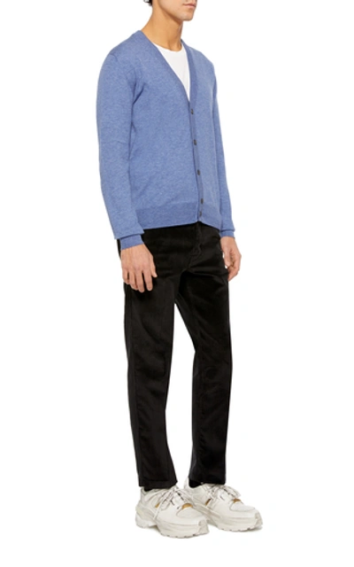 Shop Maison Margiela Wool-cotton Cardigan In Blue