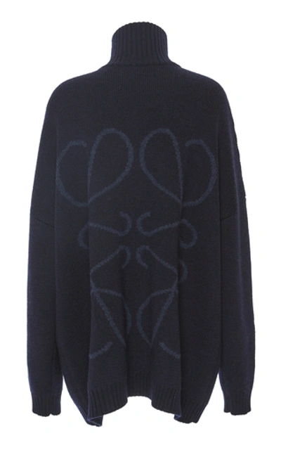 Shop Loewe Oversized Zip-detailed Intarsia Wool Sweater In Navy
