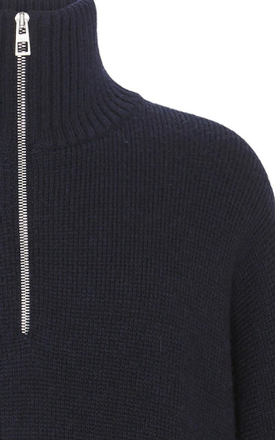 Shop Loewe Oversized Zip-detailed Intarsia Wool Sweater In Navy