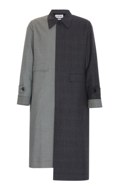 Shop Loewe Two-tone Checked Wool Coat In White