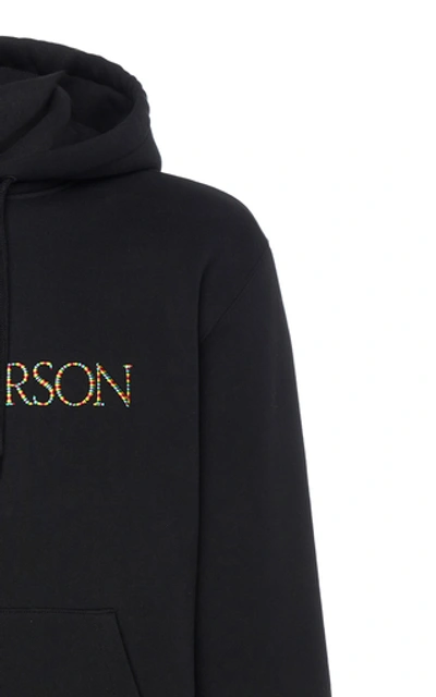 Shop Jw Anderson Logo-embroidered Cotton-jersey Hooded Sweatshirt In Black