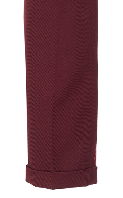 Shop Thom Browne Low-rise Side-stripe Wool-blend Trousers In Burgundy