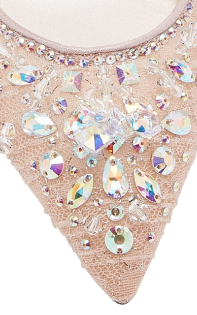 Shop René Caovilla Crystal-embellished Lace Slingbacks In Neutral