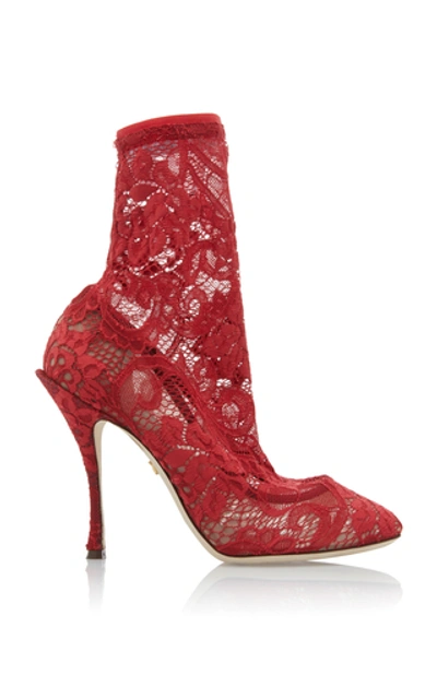 Shop Dolce & Gabbana Lace Ankle Boots In Red