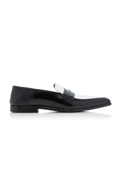 Shop Loewe Contrast Leather Loafers In Black/white