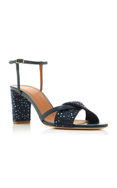 Shop Malone Souliers Tara Crystal-embellished Leather Sandals In Blue