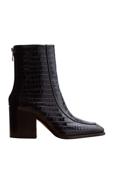 Shop Aeyde Lidia Croc-embossed Leather Boots In Black