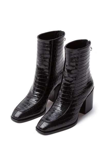 Shop Aeyde Lidia Croc-embossed Leather Boots In Black