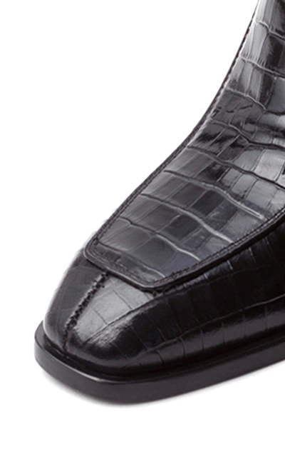 Shop Aeyde Lidia Croc-embossed Leather Boots In Black