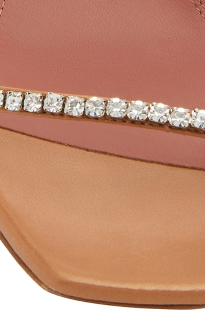 Shop Amina Muaddi Gilda Crystal-embellished Leather Sandals In Neutral