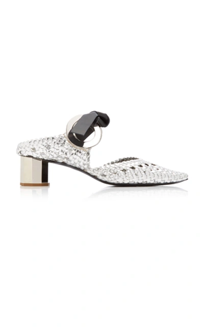 Shop Proenza Schouler Grommet-detailed Woven Leather Mules In Silver