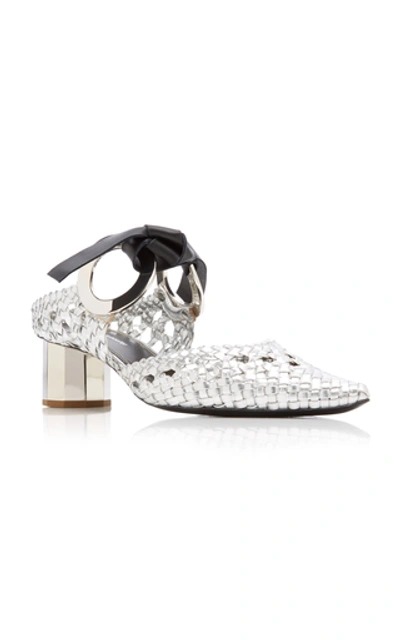 Shop Proenza Schouler Grommet-detailed Woven Leather Mules In Silver